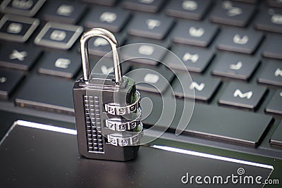 Number Padlock on Black keyboard. Stock Photo