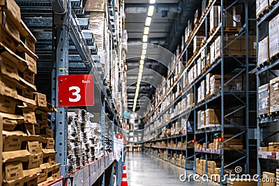 Number 3 rack in warehouse aisle in an IKEA store Editorial Stock Photo