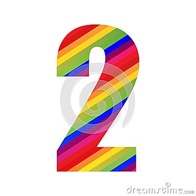 2 Number Rainbow Style Numeral Digit. Colorful Number Vector Illustration Vector Illustration