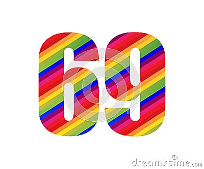 69 Number Rainbow Style Numeral Digit. Colorful Number Vector Illustration Vector Illustration