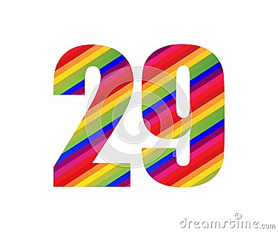 29 Number Rainbow Style Numeral Digit. Colorful Number Vector Illustration Vector Illustration