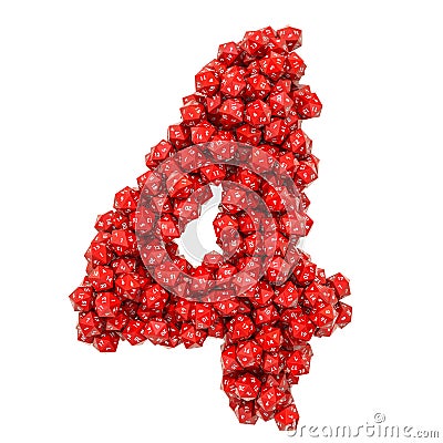 Number 4, from red twenty-sided dice, 3D rendering Stock Photo