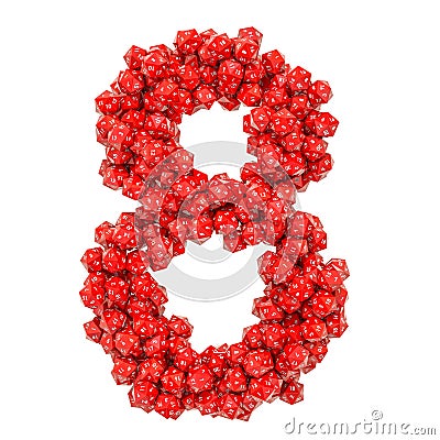 Number 8, from red twenty-sided dice, 3D rendering Stock Photo
