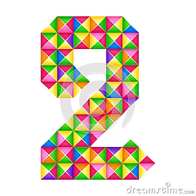 Number 2 second . Realistic 3D origami effect isolated. Figure of alphabet, digit. Stock Photo