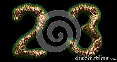 Number set 2, 3 madeof realistic 3d render gold color. Collection of natural snake skin texture style symbol Stock Photo