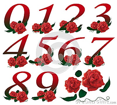 Number set red floral illustration Stock Photo