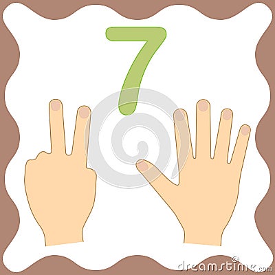 Number 7 seven,educational card,learning counting with fingers Vector Illustration