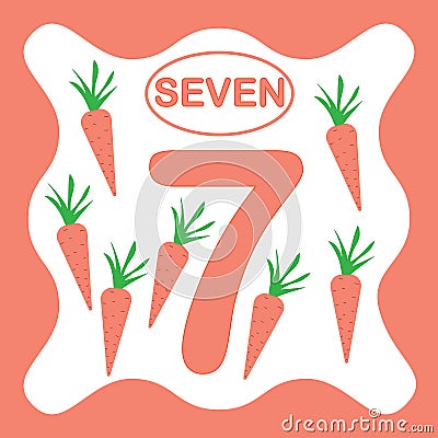 Number 7 seven, educational card, learning counting Vector Illustration