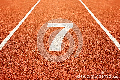 Number seven on running track Stock Photo