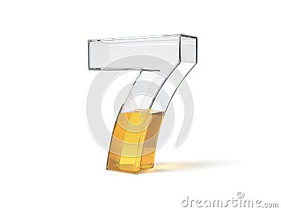 Number 7 shaped glass half filled with yellow liquid. 3d illustration Cartoon Illustration