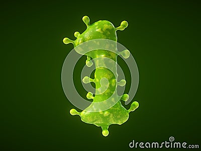 Number 1 shaped virus or bacteria cell. 3D illustration Cartoon Illustration