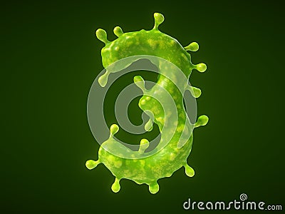 Number 3 shaped virus or bacteria cell. 3D illustration Cartoon Illustration