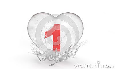 Number 1 sign in an ice heart with water drops for valentine`s day or school Stock Photo