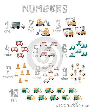 Number signs with cars. Stock Photo