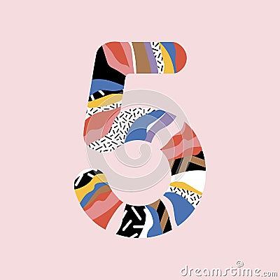 Number 5. Signs in line flat style. Cute modern capital numbers. Vector trendy flat line figures. Number five Stock Photo