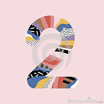 Number 2. Signs in line flat style. Cute modern capital numbers. Vector trendy flat line figures. Number two Stock Photo