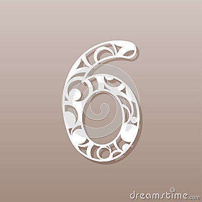 Number six for laser cutting.A round pattern. Vector Illustration