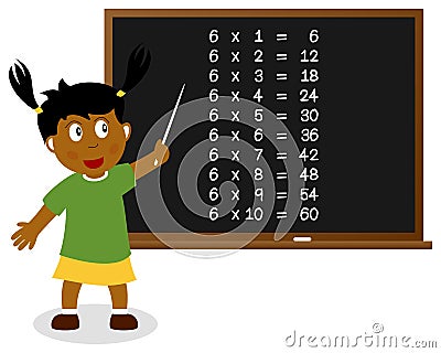 Number Six Times Table on Blackboard Vector Illustration