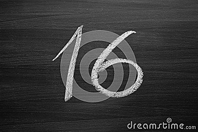 number sixteen enumeration written with a chalk Stock Photo