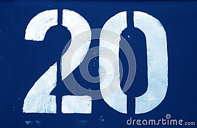 Number 20 in stencil on metal wall in navy blue tone Cartoon Illustration