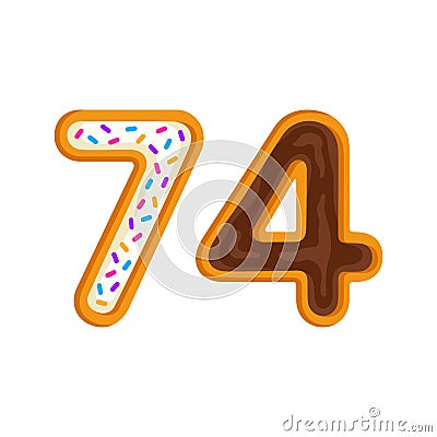 74 number sweet glazed doughnut vector illustration Vector Illustration