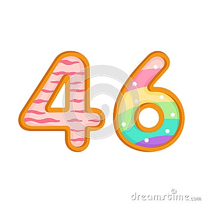 46 number sweet glazed doughnut vector illustration Vector Illustration