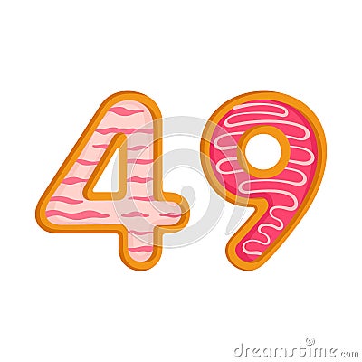 49 number sweet glazed doughnut vector illustration Vector Illustration