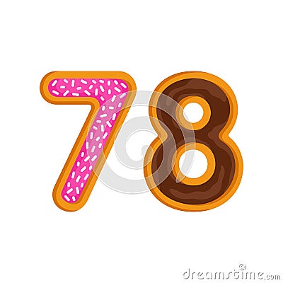 78 number sweet glazed doughnut vector illustration Vector Illustration