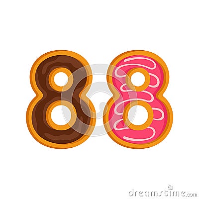 88 number sweet glazed doughnut vector illustration Vector Illustration