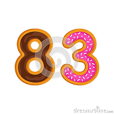 83 number sweet glazed doughnut vector illustration Vector Illustration