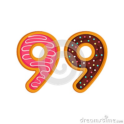 99 number sweet glazed doughnut vector illustration Vector Illustration