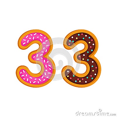 33 number sweet glazed doughnut vector illustration Vector Illustration