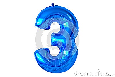 Number three of blue helium balloons, isolated Stock Photo