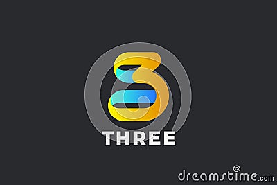Number 3 Three Logo design vector template Ribbon Font style Typography Vector Illustration