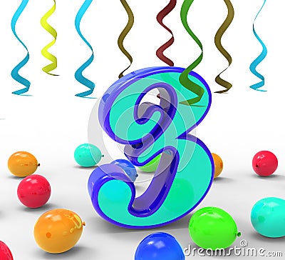 Number Three Party Means Colourful Stock Photo