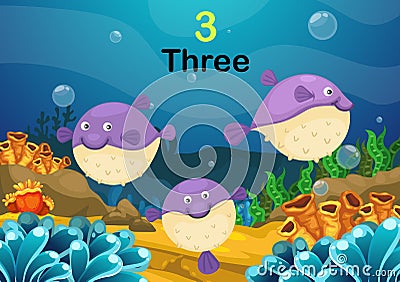 Number three puffer fishes the sea vector Vector Illustration