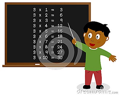 Number Three Times Table on Blackboard Vector Illustration