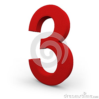 Number Three on White Background Stock Photo