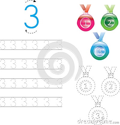 Number Tracing Worksheet four, 0-9 Stock Photo