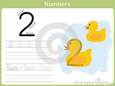 Number Tracing Worksheet: Writing 0-9 Vector Illustration