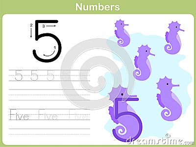 Number Tracing Worksheet: Writing 0-9 Vector Illustration