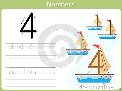 Number Tracing Worksheet: Writing 0-9 Vector Illustration