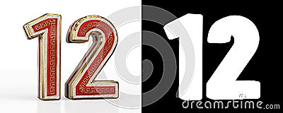 Number twelve number 12 with red transparent stripe Cartoon Illustration