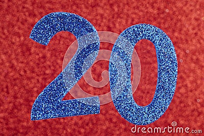 Number twenty blue over a red background. Anniversary. Horizontal Stock Photo