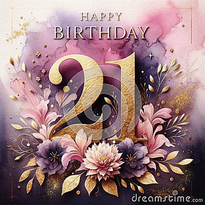 Blossoming Adulthood 21st Birthday Floral Art Stock Photo