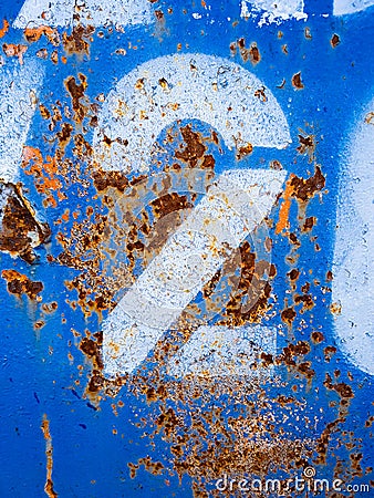 Number two 2 on Blue Rust Metal Stock Photo