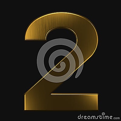 Number Two 2 Gold. 3D Render illustration Stock Photo