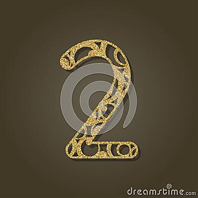 Number two for laser cutting.Round gold pattern. Vector Illustration