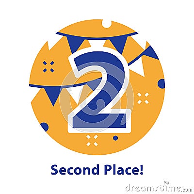 Number two, second place, award ceremony, celebrating event, successful accomplishment Vector Illustration
