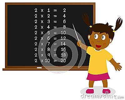 Number Two Times Table on Blackboard Vector Illustration